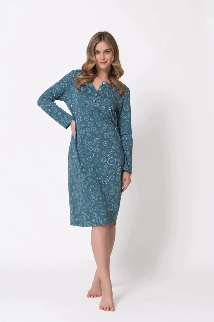 Koszula nocna damska LEVEZA NEL 1778 100% bawełna morska w koła, 2XL