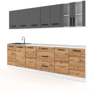 Meble Kuchenne Skandynawskie Remino 2.6m Nowoczesne Szafki Szare Dąb Wotan - Meble kuchenne - miniaturka - grafika 1