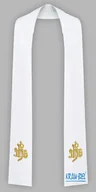 Szaty liturgiczne - Biała stuła haftowana - wąska jednostronna Wzór IHS - miniaturka - grafika 1