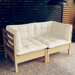 shumee 2 osobowa sofa ogrodowa z kremowymi poduszkami drewno sosnowe - Sofy ogrodowe - miniaturka - grafika 1