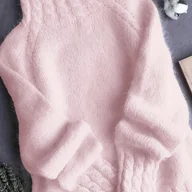 Bluzy damskie - TEMU Damski Sweter z Skręconym Dekoltem - Miękki Pulower z Stójką i Kołnierzem, Elegancka Długa Bluza Zimowa w Stylu Marynarki, Średnio Elastyczny - miniaturka - grafika 1
