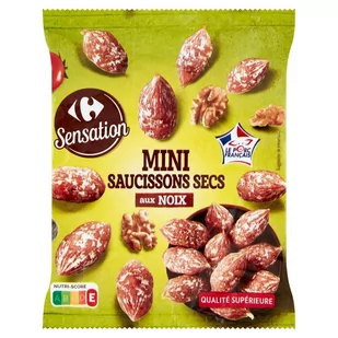 Carrefour Sensation Mini kiełbaski wieprzowe suszone z orzechami włoskimi 75 g - Kiełbasa i wędliny - miniaturka - grafika 1