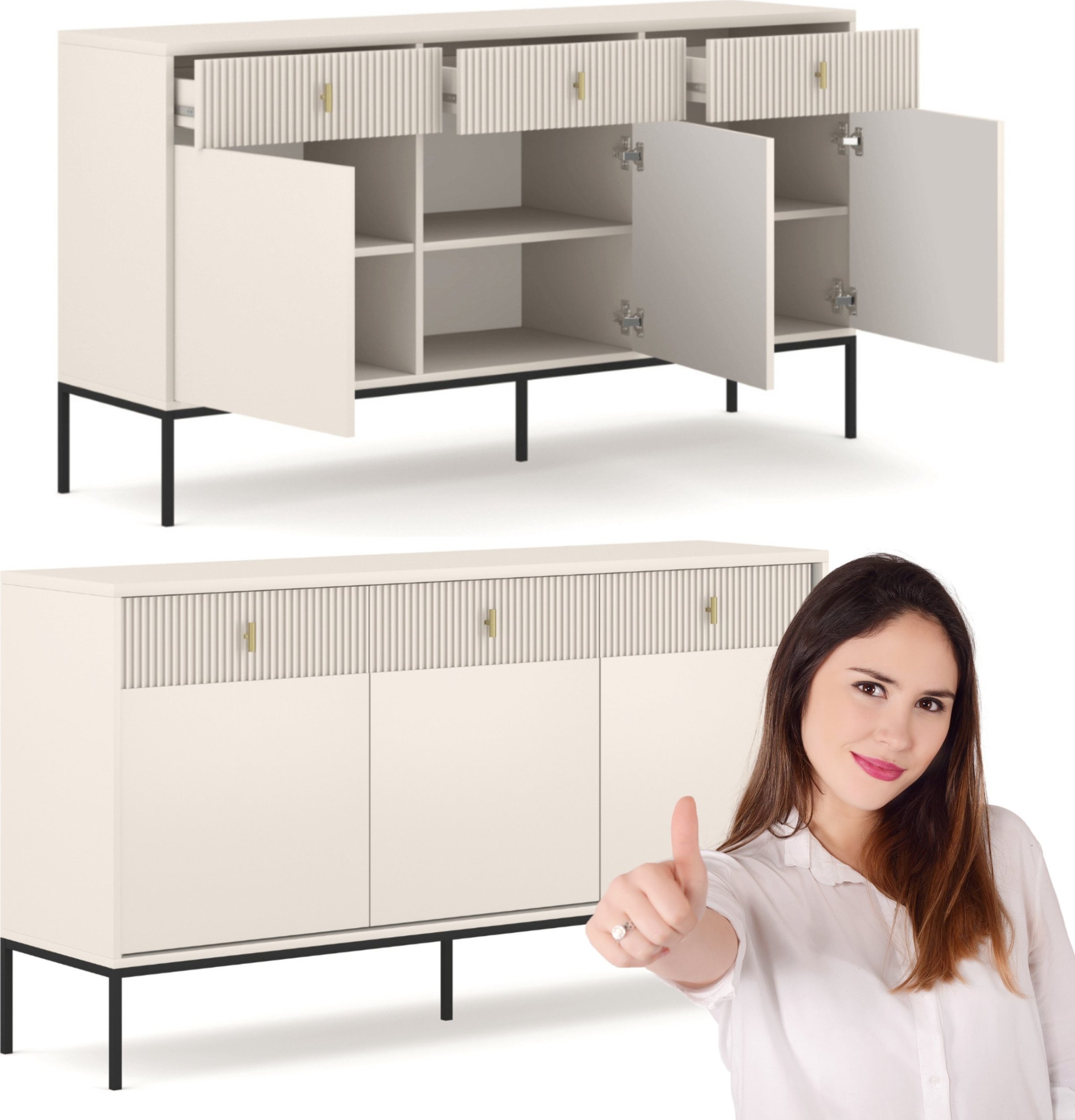 Komoda Duża Kaszmir Ryflowana MARCOS Nowoczesna Glamour Do Salonu Sypialni