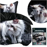 Pościel - Pościel 140x200 2 części komplet poszewka 70x80 mikrofibra 3D Andreas kot - miniaturka - grafika 1