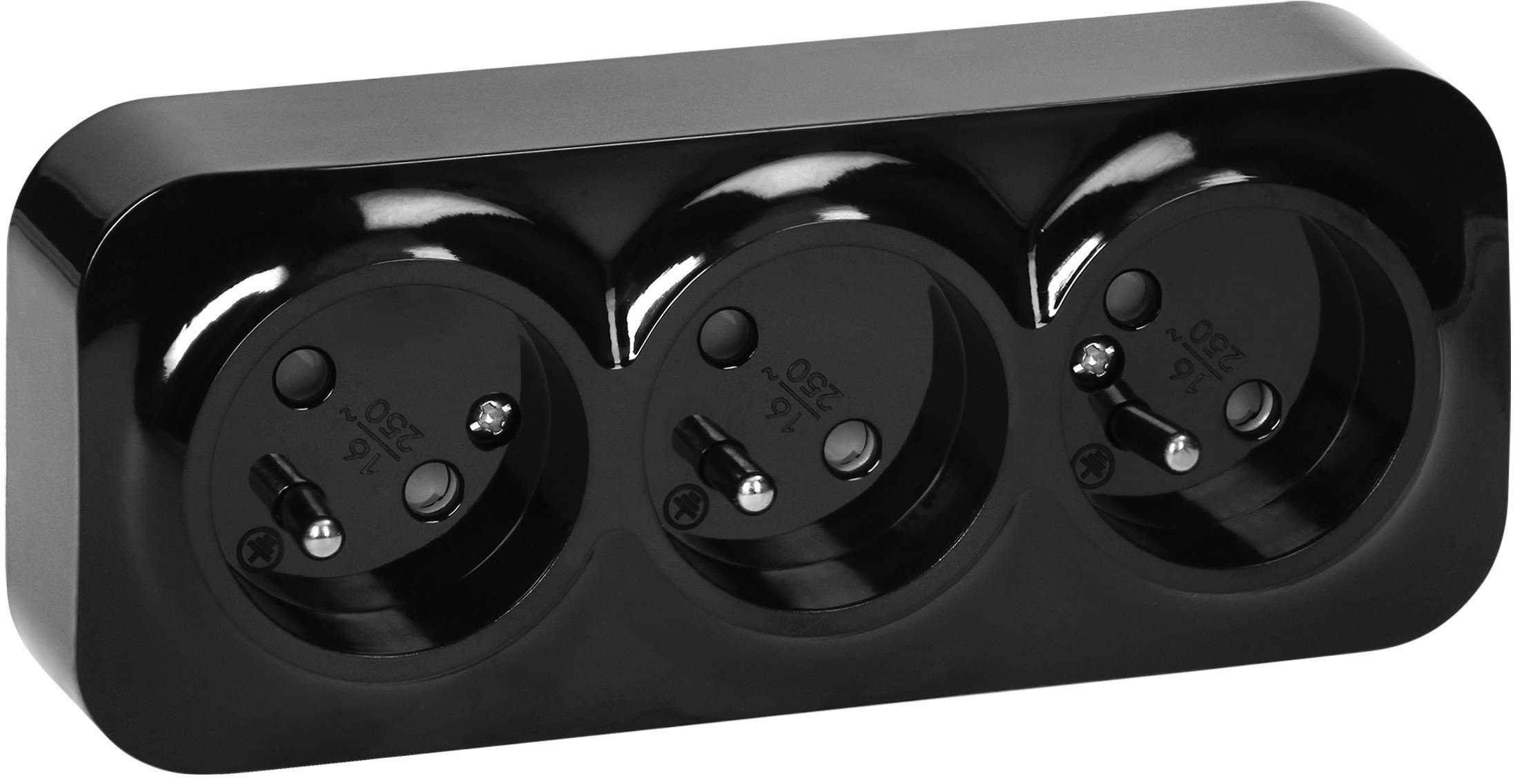Gniazdo potrójne ToDo 2P+Z IP20, 16A, 230V AC, czarny, 10 sztuk