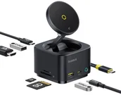 Huby USB - Hub USB-C 7w1 Baseus MagPro Series II z ładowarką kompatybilną z MagSafe 15W + HDMI + USB-A + USB-C + SD/TF - czarny - miniaturka - grafika 1