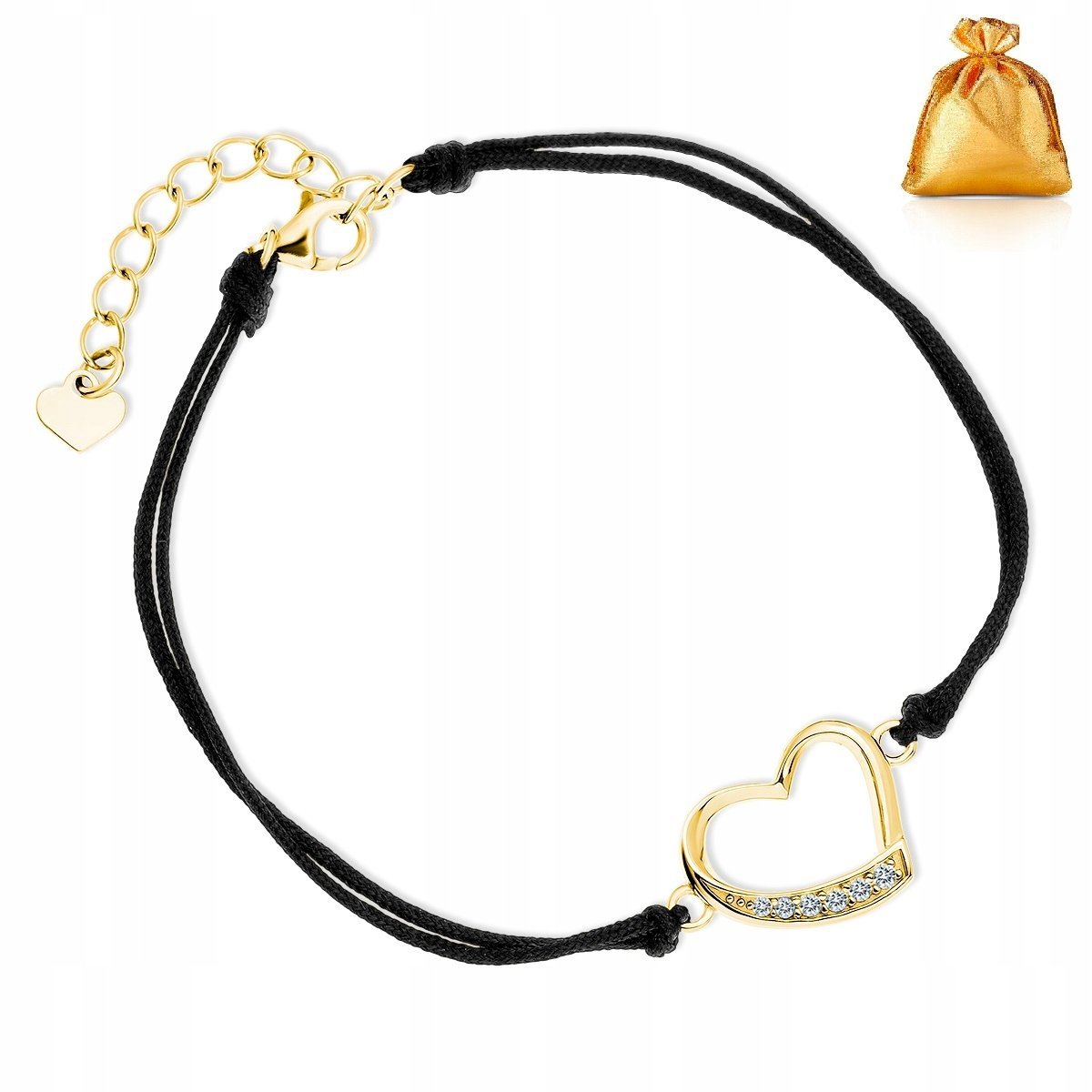 Złota Bransoletka Damska Serce Z Cyrkoniami Regulowana Pr. 925/585 Złocona