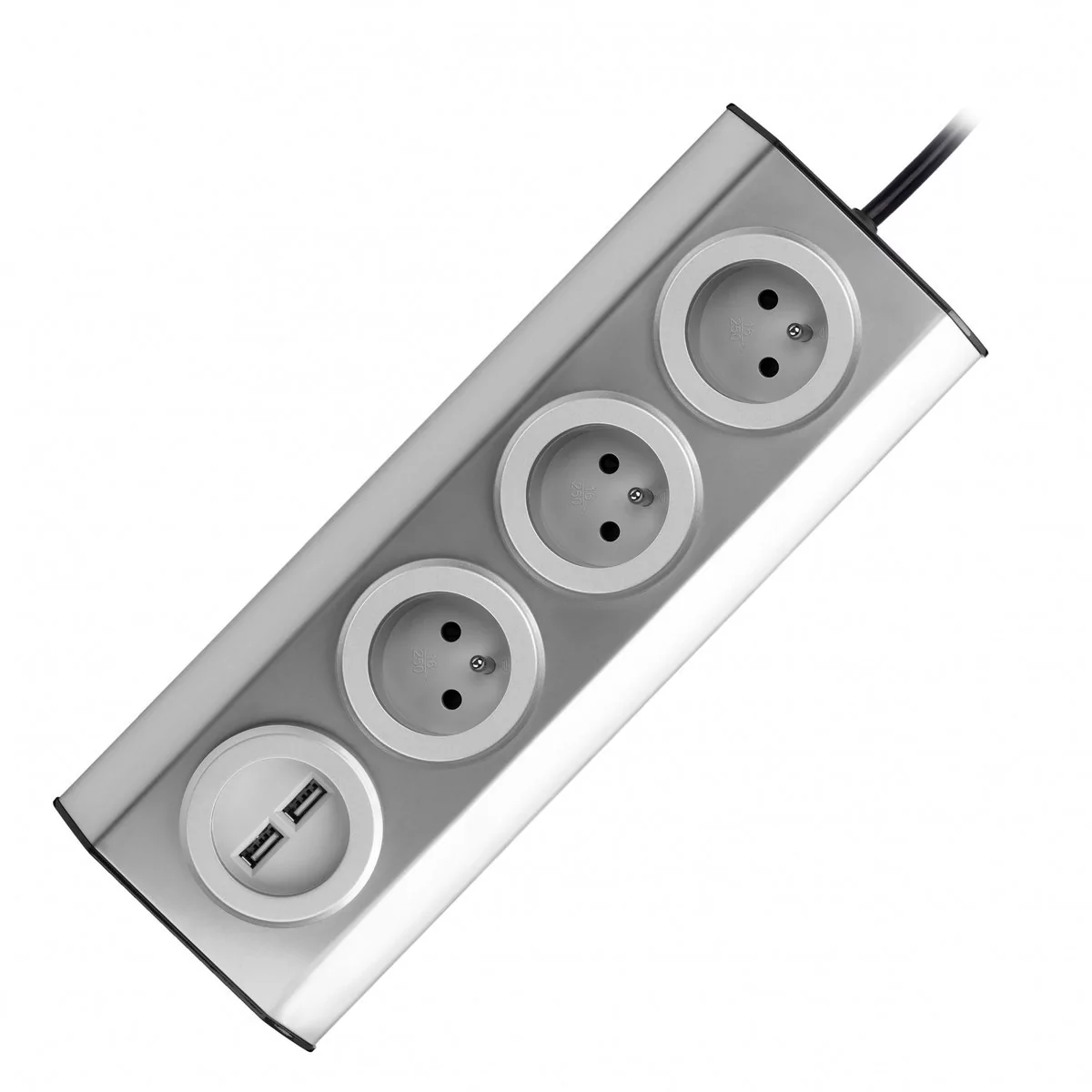 Orno Gniazdo meblowe kuchenne z ładowarką USB montowane na rzepy z przewodem 1,5m 3x2P+Z 2xUSB INOX z przewodem 1,5m FS-4