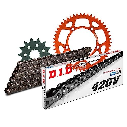 Zestaw łańcuchów DID aluminium 420 V / 112 zamek zatrzaskowy pomarańczowy do KTM SX 65 ccm rok prod. 2002-2010