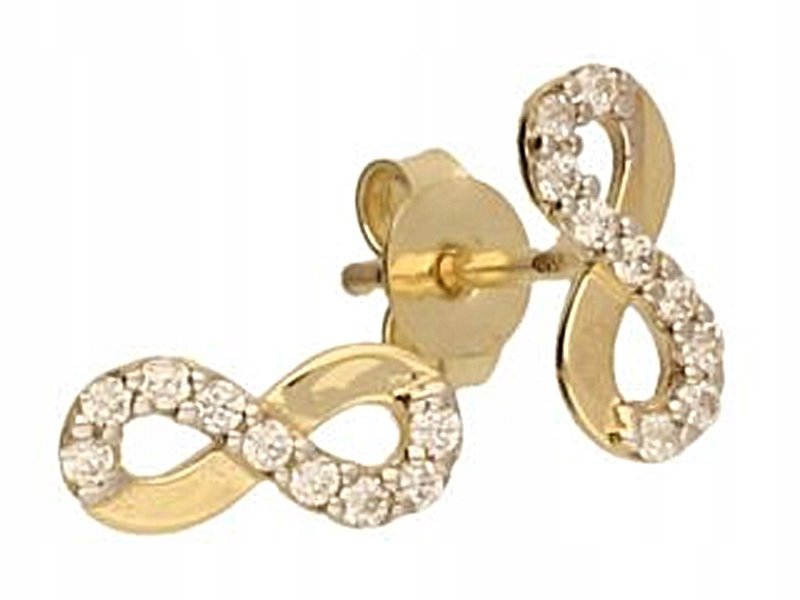 Złote kolczyki 333 nieskończoność cyrkonia sztyft klasyczny wzór prezent