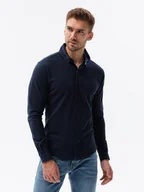 Koszule męskie - Dzianinowa męska koszula SLIM FIT z długim rękawem granatowa V2 OM-SHCS-0177 - Ombre Clothing - miniaturka - grafika 1