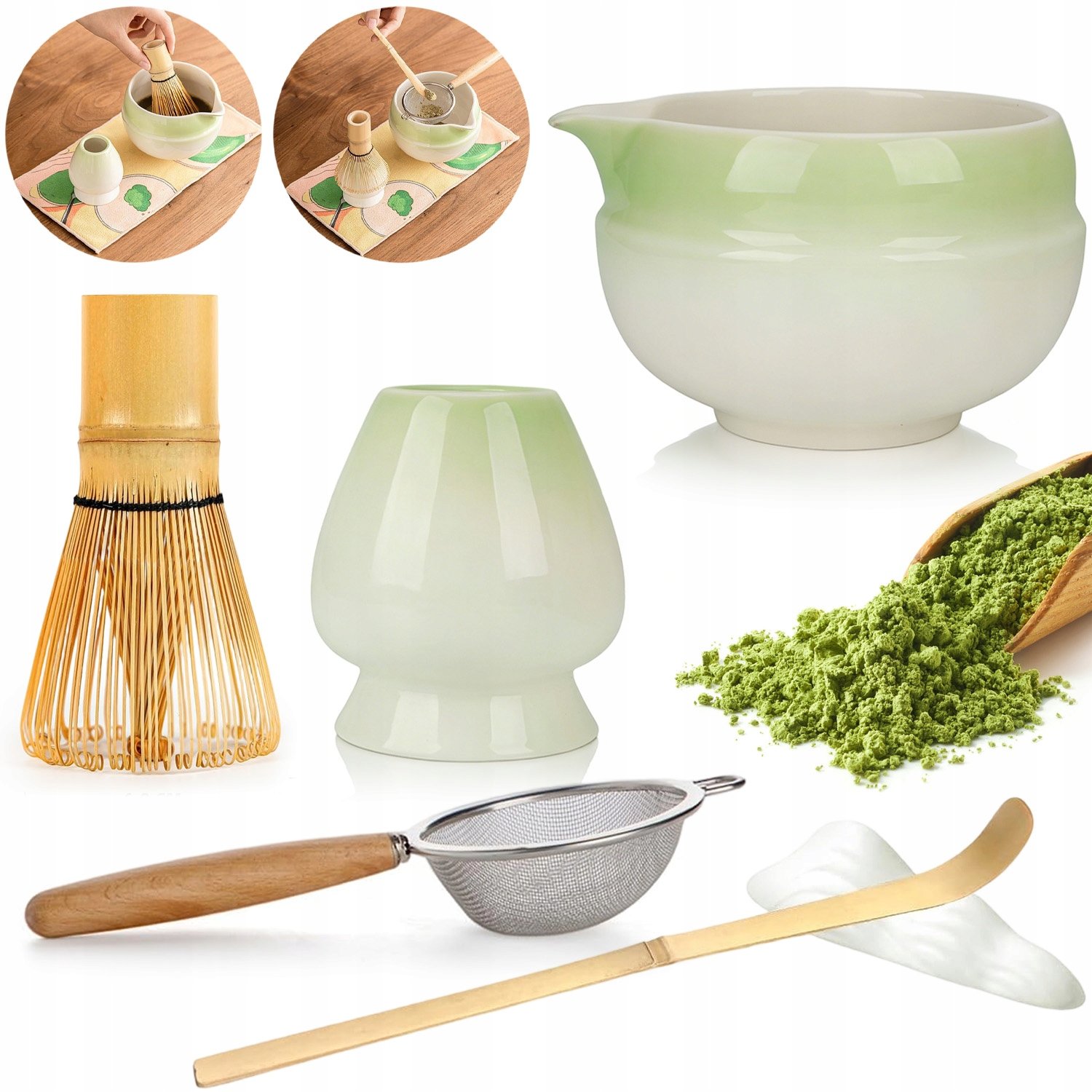 Bambusowy Zestaw Do Robienia Matchy Trzepaczka Łyżka Chasen, Miotełka 7W1