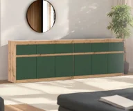 Komody - Komoda 240cm Szafka Do Salonu Nowoczesna Duża Dąb Wotan Butelkowa Zieleń - miniaturka - grafika 1
