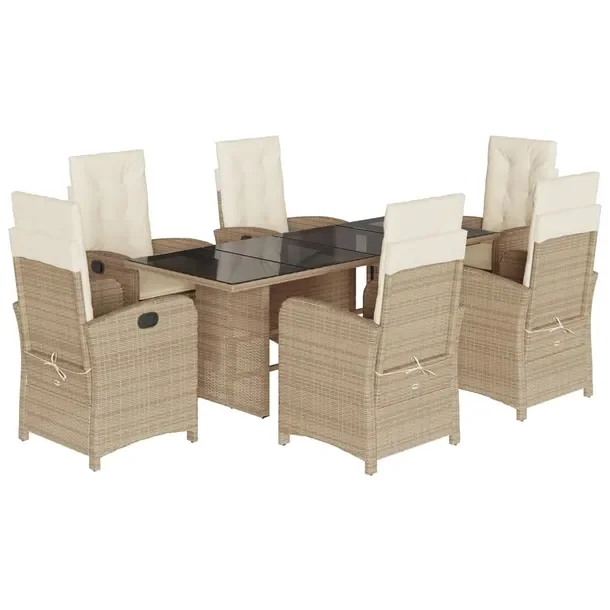 Zestaw Mebli Ogrodowych Rattan PE Beżowy, Stół 190x80x74 cm, Krzesła 57