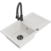 Zlewozmywaki z baterią - Mexen Pablo zlewozmywak granitowy 1-komorowy z ociekaczem i baterią kuchenną Elia, biały - miniaturka - grafika 1