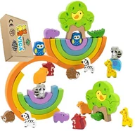 Zabawki sensoryczne - Drewniane KLOCKI SENSORYCZNE półokręgi ZWIERZĄTKA równoważnia układanka Viga 18m+ montessori - miniaturka - grafika 1