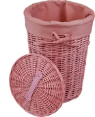 Kosze na bieliznę - Kosz na pranie Pojemnik na pranie Skrzynia na pranie różowa okrągła z pokrywą Worek na pranie D.32 H.48 - miniaturka - grafika 1