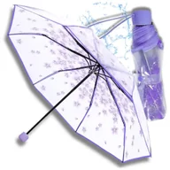 Parasole - Składany Parasol przezroczysta parasolka w kwiatki fioletowa - miniaturka - grafika 1