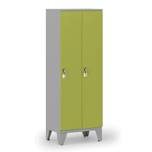 Drewniana szafa ubraniowa, obniżona, 2-drzwiowa, 1660 x 600 x 400 mm, zamek obrotowy, szary/zielony - Szafki BHP - miniaturka - grafika 1
