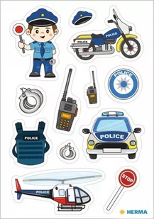 HERMA 15484 naklejki dla dzieci, policja (36 naklejek, papier, matowe) samoprzylepne, z motywem permanentnym, etykiety dla dziewcząt i chłopców, kolorowe - Etykiety do drukarek - miniaturka - grafika 1
