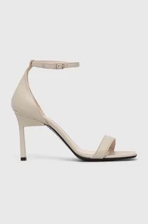 Sandały damskie - Calvin Klein sandały skórzane GEO STILETTO SANDAL kolor beżowy HW0HW01610 - grafika 1