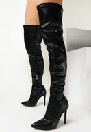Kozaki damskie - Czarne Kozaki za Kolano na Szpilce z Połyskującej Ekoskóry Alleima - miniaturka - grafika 1