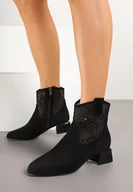 Botki damskie - Czarne Botki Vices na Obcasie z Siateczkową Cholewką Deonelle - miniaturka - grafika 1