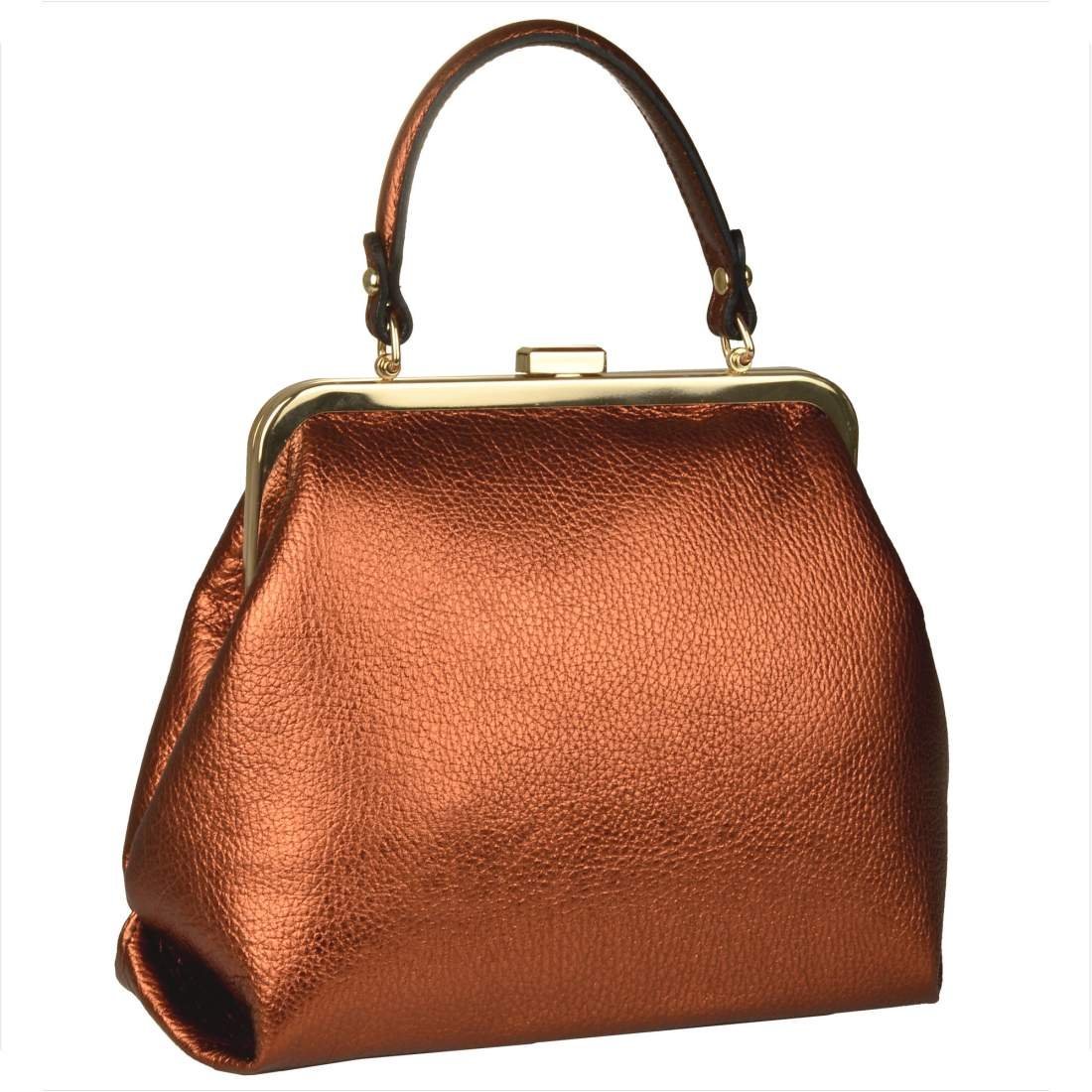Damska torebka brąz miedź skóra naturalna bigiel retro