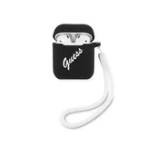 Akcesoria do słuchawek - Guess Guess GUACA2LSVSBW AirPods cover czarno biały/black white Silicone Vintage GUE001117 - miniaturka - grafika 1