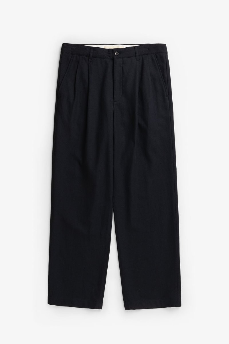 Hestur Relaxed bawełna len Twill Pleated Trousers