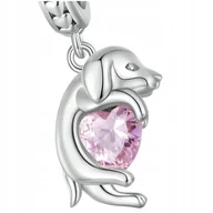 Bransoletki - Charms Zawieszka CHarms Piesek z Sercem Srebro 925 Charmsy Trusky - miniaturka - grafika 1