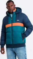 Kurtki męskie - Kurtka męska Ombre Sportowa kolorowa kurtka męska w stylu retro granatowo-pomarańczowa V3 OM-JALP-0175 S - miniaturka - grafika 1