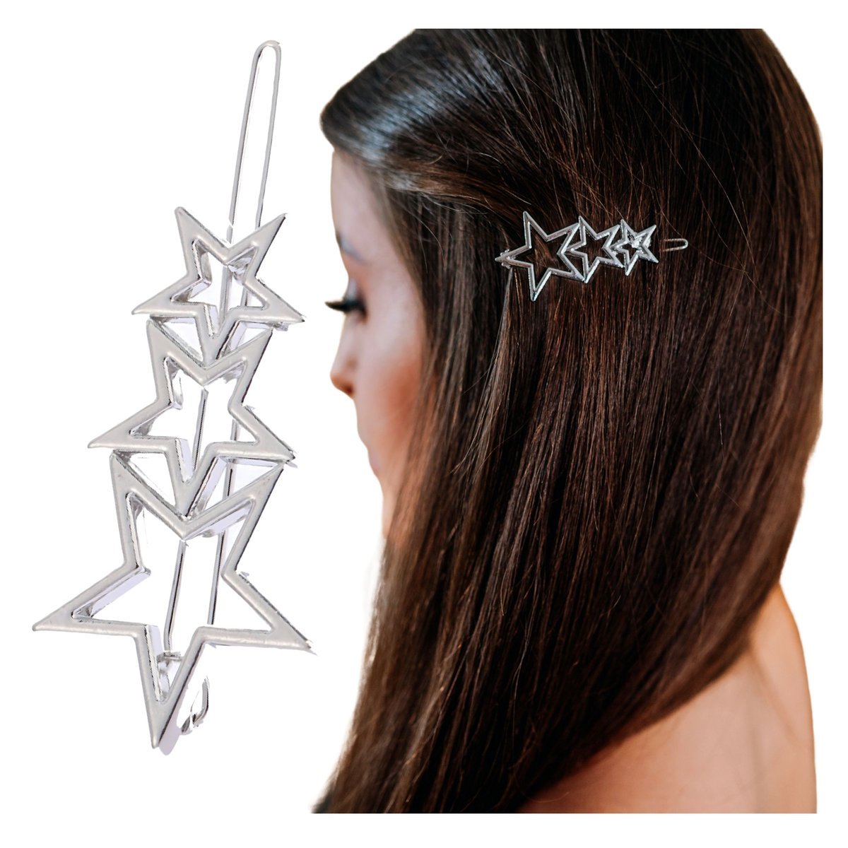 Spinka Wsuwka Srebrna do Włosów Ozdobna Gwiazdki Metalowa Lekka Wytrzymała
