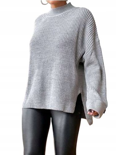 SWETER DAMSKI SZARY Z DŁUGIM RĘKAWEM CASUAL M 1ŁOL