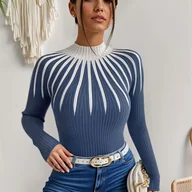 Swetry damskie - TEMU Damski Elegancki Sweter z Długim Rękawem w Kolorowe Bloki - miniaturka - grafika 1