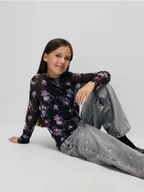 Spodnie i spodenki dla dziewczynek - Reserved - Jeansy wide leg z nadrukiem - jasnoszary - miniaturka - grafika 1