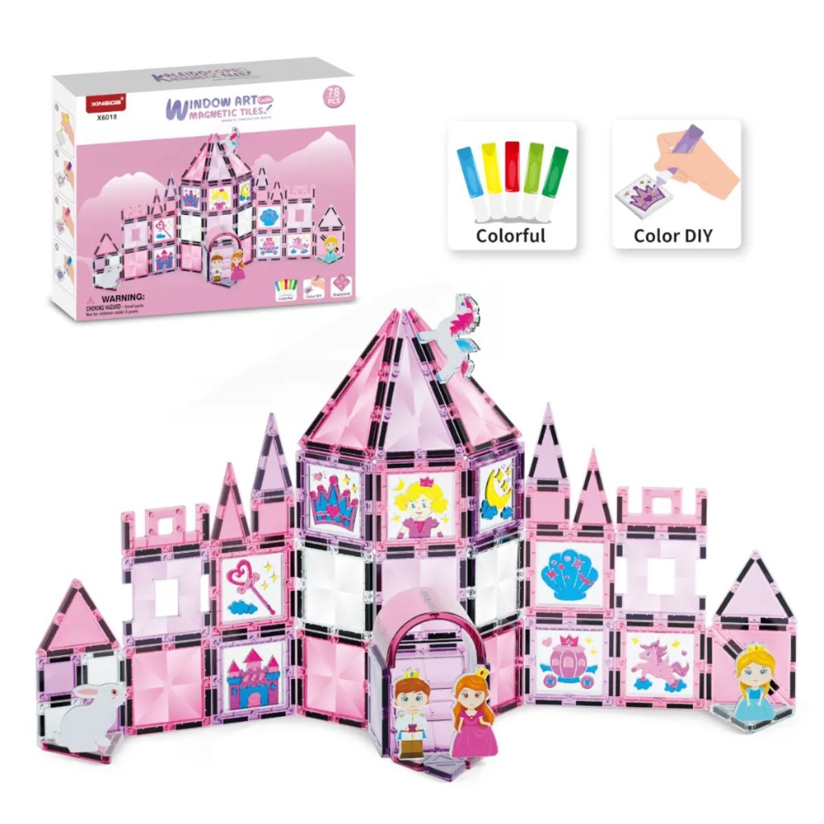 Klocki magnetyczne zamek 78 el. Magnetic Tiles Window Art – 3+