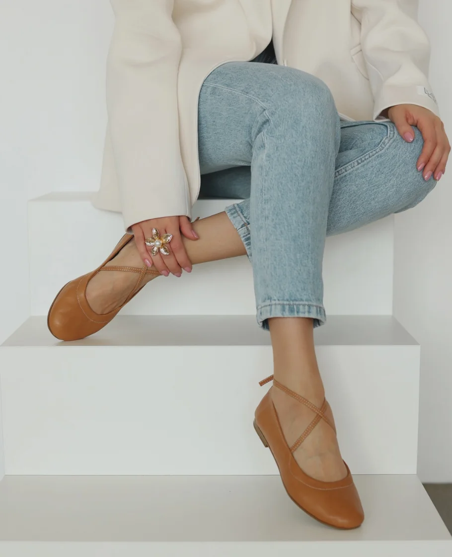 Skórzane rude baleriny damskie Glorita 40