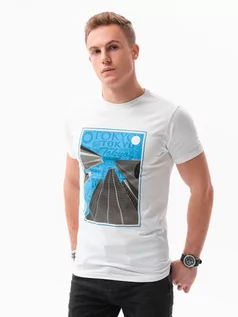 Koszulki męskie - T-shirt męski z nadrukiem - biały V-5A S1434 - grafika 1