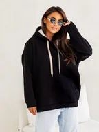 Bluzy damskie - CIEPŁA BLUZA OVERSIZE Z KAPTUREM I ŚCIĄGACZEM-CZARNA - Olika - miniaturka - grafika 1