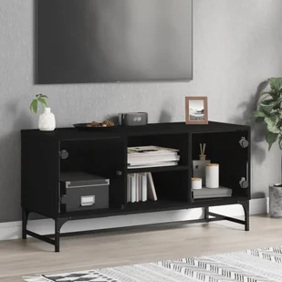 Szafka pod telewizor ze szklanymi drzwiami czarna 102x37x50 cm - Szafki RTV - miniaturka - grafika 1