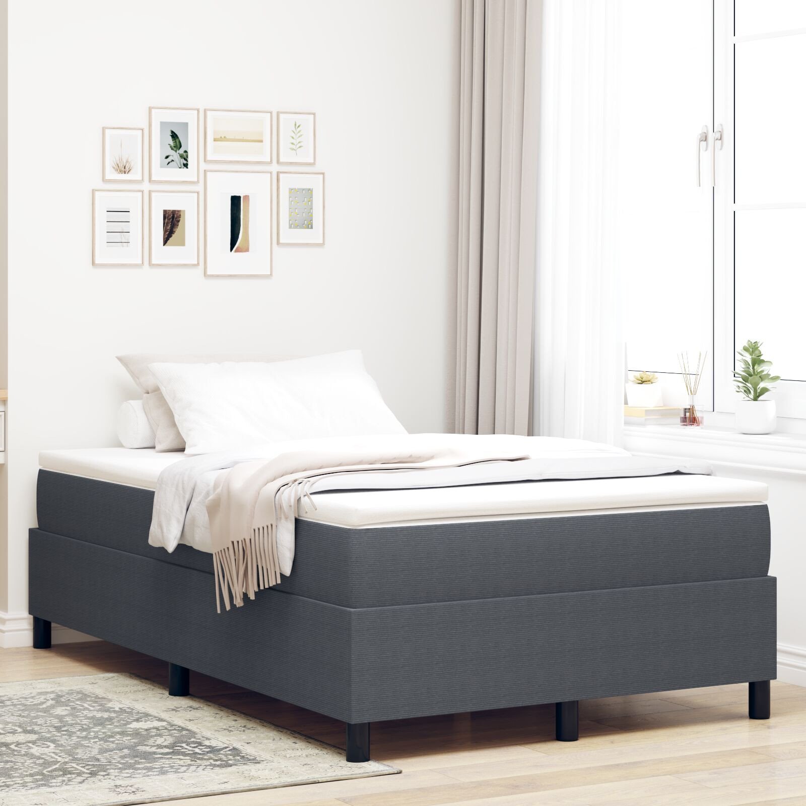 vidaXL Łóżko kontynentalne z materacem Ciemnoszare 120x200 cm Materiał korduroy