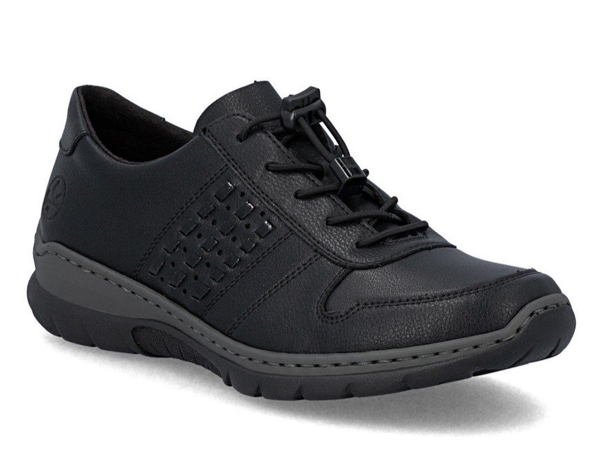 Półbuty damskie całe czarne Rieker L32F3-00 wsuwane lekkie skórzane-42