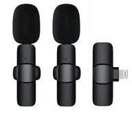 Mikrofony komputerowe - Mikrofon krawatowy bezprzewodowy Lightning podwójny 2 w zestawie K1 czarny - miniaturka - grafika 1