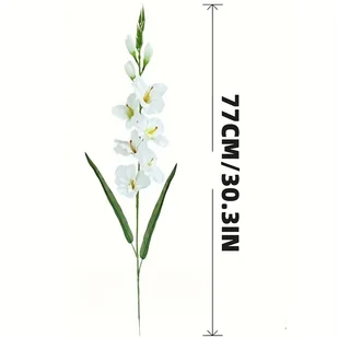 TEMU Zestaw 6 Sztuk Eleganckich Białych Sztucznych Kwiatów Gladiołu - Realistyczne Tkaninowe Łodygi Orchidei z Zielonym Liściem, Idealne do Domu, - Inne - miniaturka - grafika 1