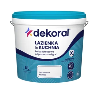 Farba lateksowa odporna na wilgoć ŁAZIENKA KUCHNIA Śnieżnobiała 5 l Dekoral - Farby wewnętrzne - miniaturka - grafika 1