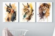 Plakaty - Zestaw 3 plakatów do pokoju dziecięcego dzikie koty, akwarela mp076 - miniaturka - grafika 1