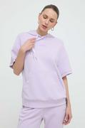 Bluzy damskie - Armani Exchange bluza damska kolor fioletowy z kapturem z nadrukiem - miniaturka - grafika 1