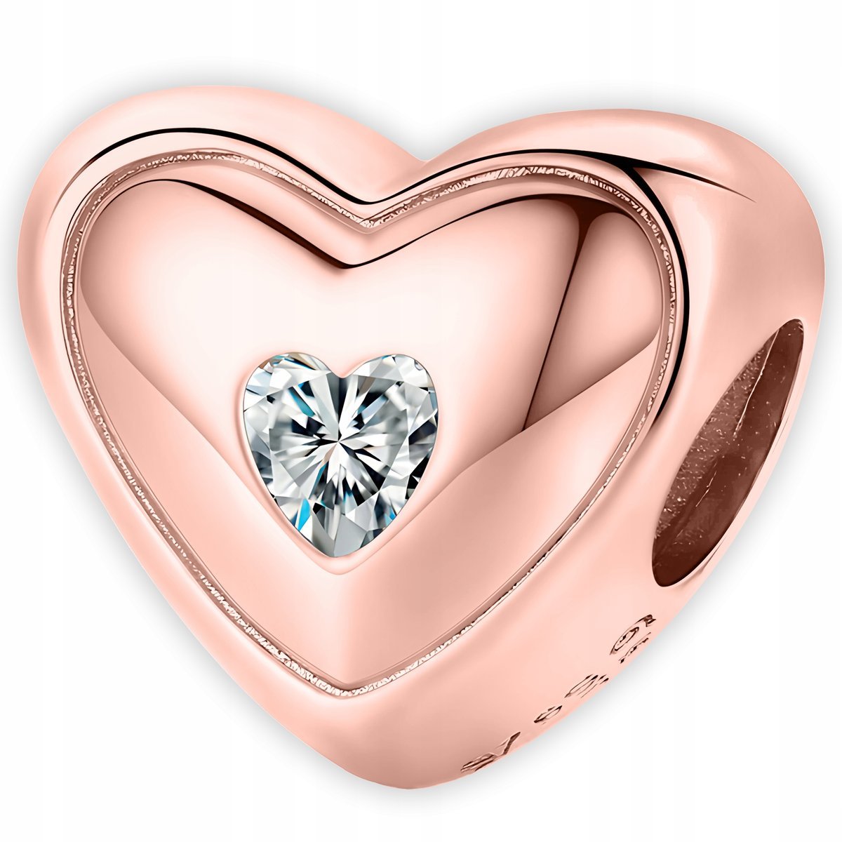 CHARMS POZŁACANY 750 Dwa Serca Białe Kryształowe Serce Cyrkonia SREBRO 925