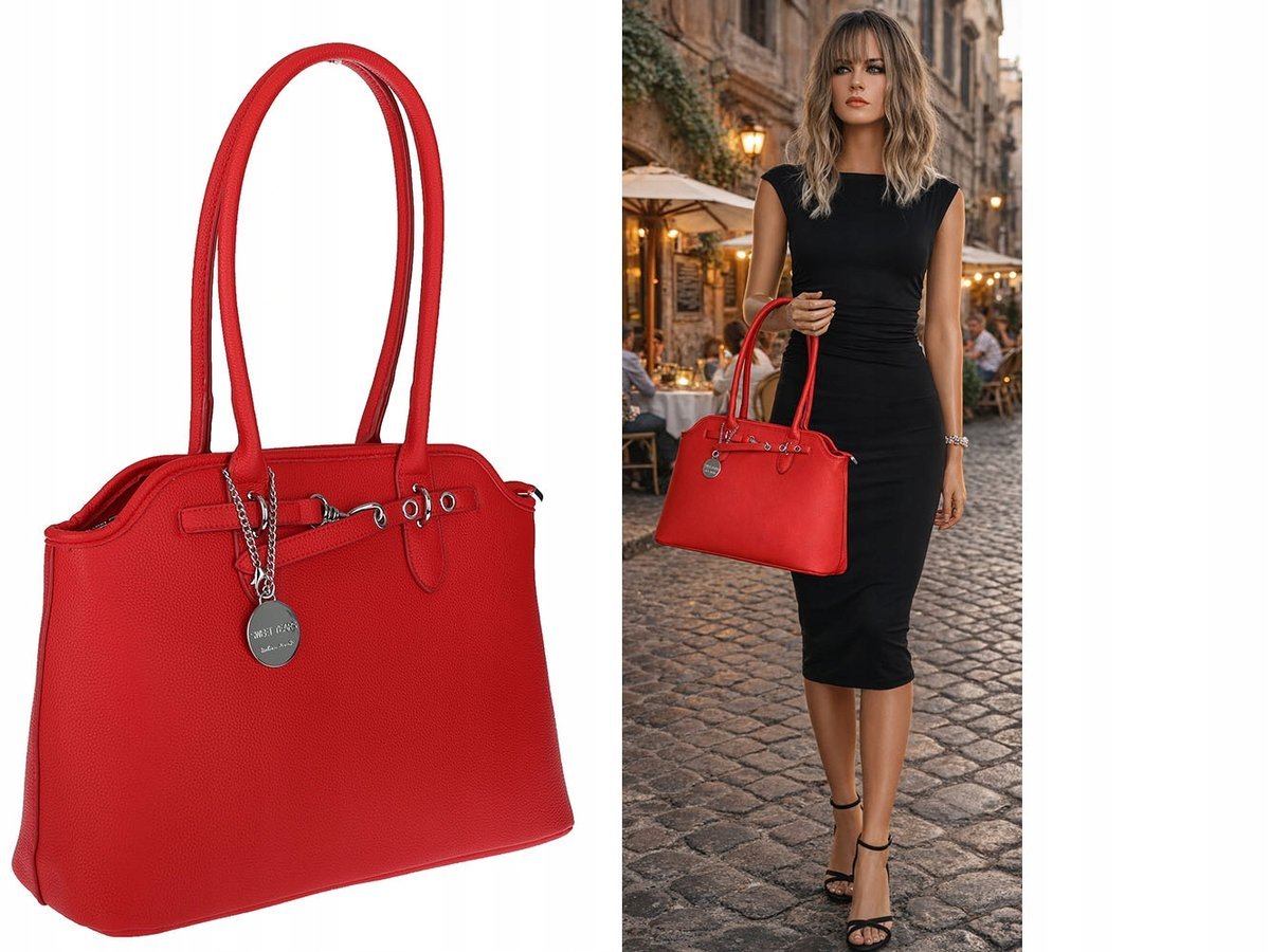 Torebka Damska Shopper na Ramię A4 włoska marka SWEET YEARS OSY84 Czerwona